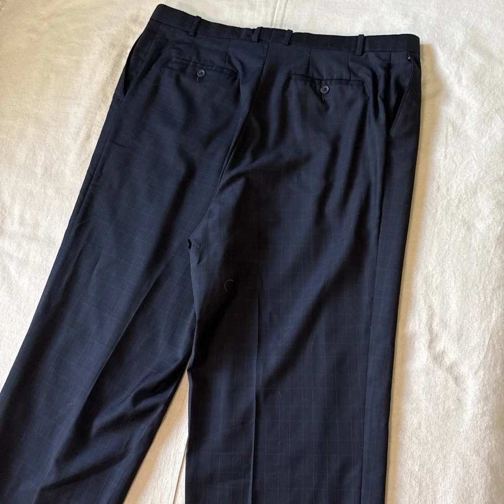 Peter Millar Crown Crafted Custom Men's Suit 44L Pants 40x31 Navy Wool Plaid